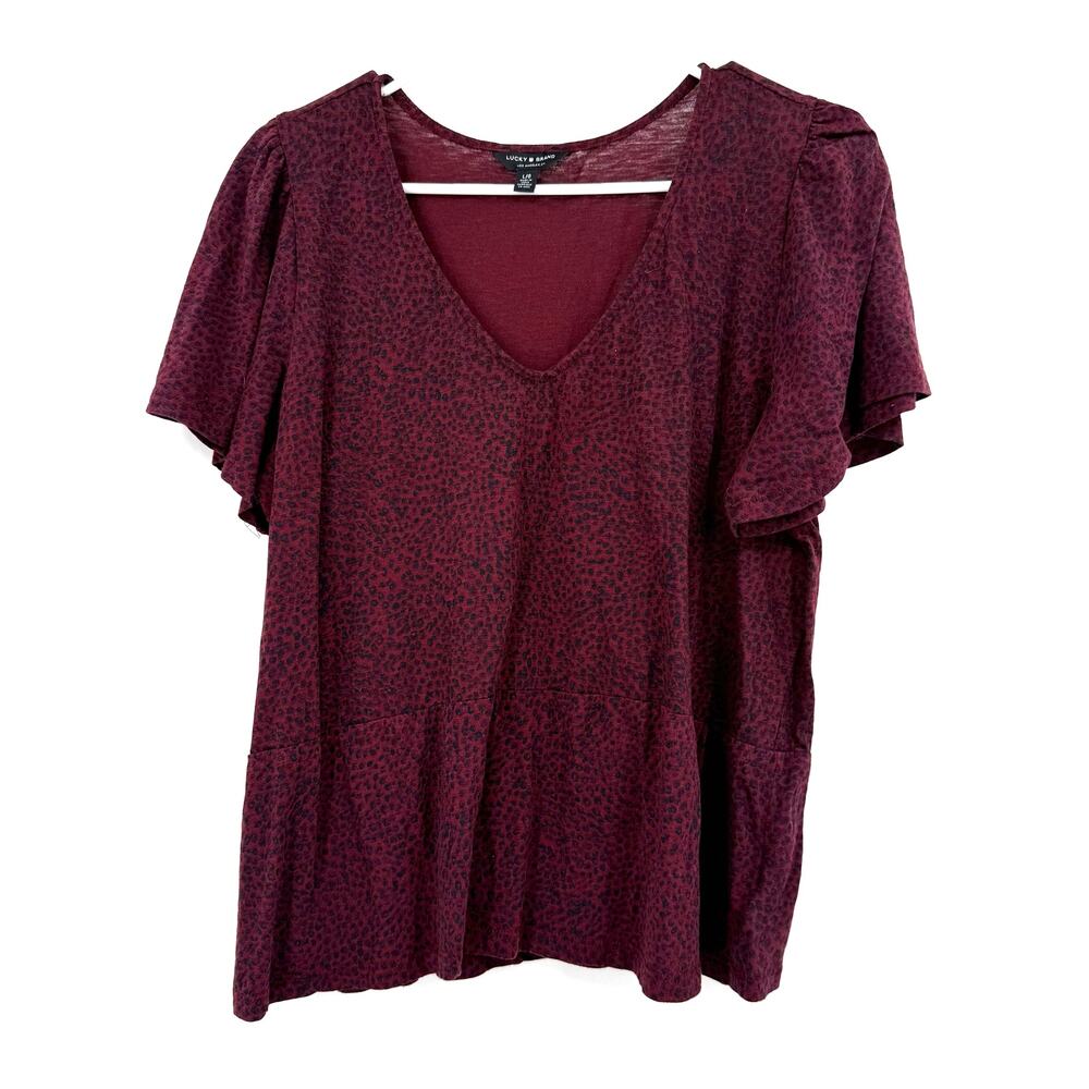 Lucky Brand Size Large Short Sleeve Blouse Tee Shirt Peplum Style‎ Top